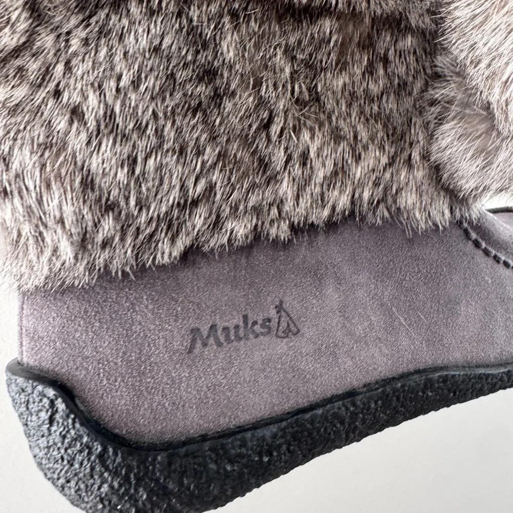 MUKS Beaded Real Fur Mukluks Boots Size 8‎ NEW Grey Alaska Style